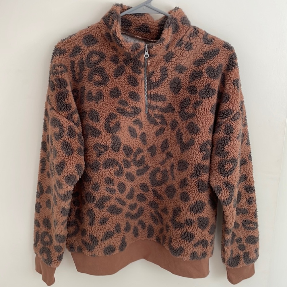 Leopard sherpa quarter zip